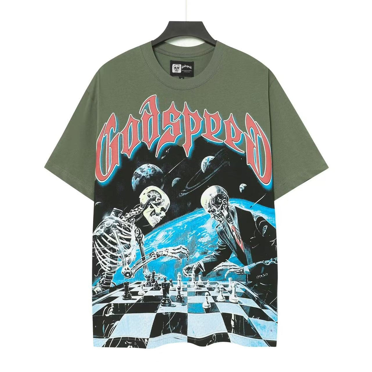 Godspeed Skeleton Chess Graphic T-Shirt — front